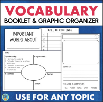 Preview of VOCABULARY 4 Square Graphic Organizer & Booklet Vocabulary Building Sheet
