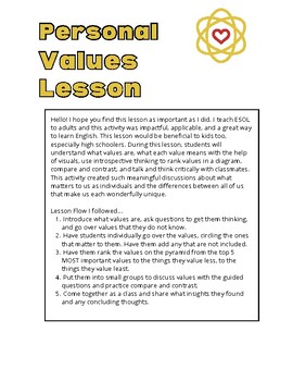 Preview of Personal Values Lesson