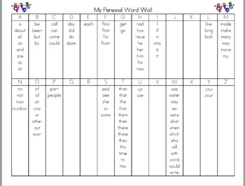 Preview of Personal Word Wall - First 100 Words