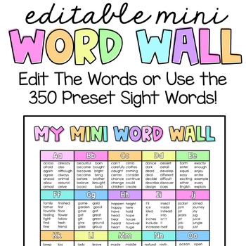 Preview of Personal Word Wall | Mini Word Wall | Editable | 350 Preset Words