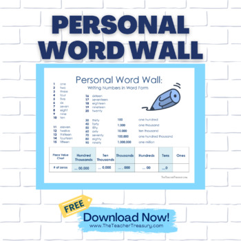 Preview of Personal Word Wall: Writing Numbers in Word Form