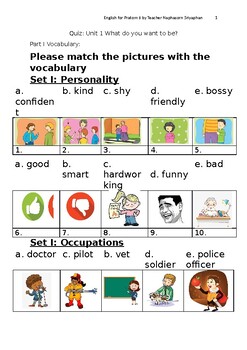 Personalities and Occupation Vocabulary Quiz by Naphasorn Sriyaphan