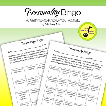 Preview of Personality Bingo: A Getting-to-Know-You Activity (Editable)