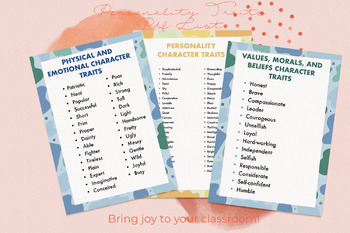 Preview of Free Personality/Character Traits | PDF List | 88 different traits!