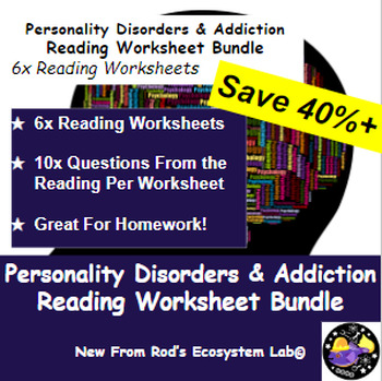 Preview of Personality Disorders & Addiction Lesson Reading Worksheet Bundle **Editable**