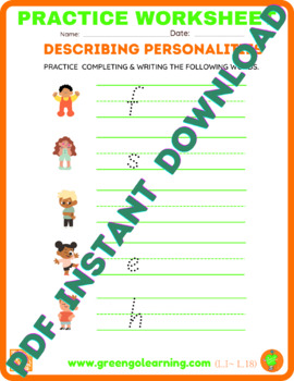Preview of Personalities/ESL PRACTICE WORKSHEET/ CHILDRENS MONTH INSPIRED