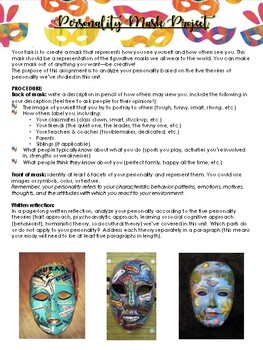 krøllet Missionær elektropositive Personality Mask Project for Psychology by Literature Alive | TPT
