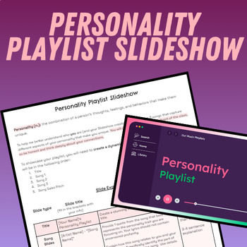 Preview of Personality Playlist Slideshow Miniproject - Lyric Analysis  + Theme Connections