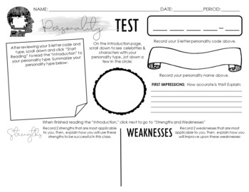 Personality Test Reflection Activity: Get to know your students!