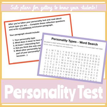 Preview of Personality Test | Substitute Independent Work Packet | Google Document