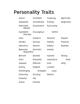 Personality Traits by Crates of Crafts | TPT