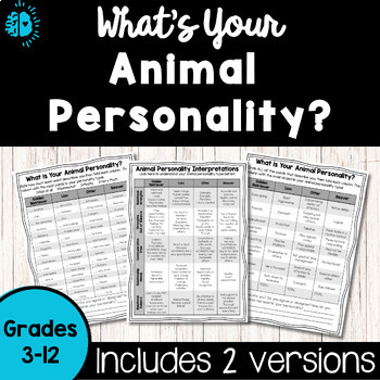 Preview of Personality Type Quiz-Animal | Get to Know You Inventory Test | Back to School