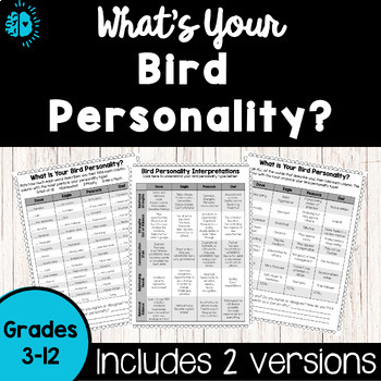 Preview of Personality Type Quiz-Bird | Get to Know You Inventory Test | Back to School