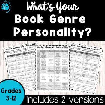 Preview of Personality Type Quiz-Book Genre | Get to Know You Inventory | Back to School