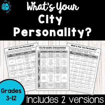 Preview of Personality Type Quiz-City | Get to Know You Inventory Test | Back to School