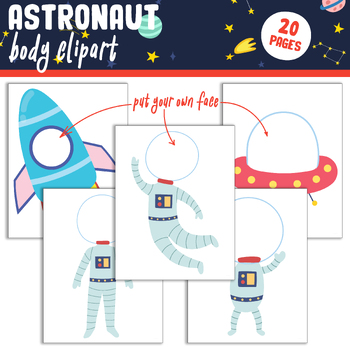 Preview of Personalize Your Space Adventure: Astronaut Body Clipart Set with Face Insert