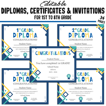 Preview of Personalized 2nd Grade Diplomas, 1st-8th Grade Achievement Certificates