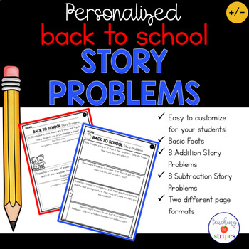 Preview of Back to School Math- Personalized Story/ Word Problems- Addition and Subtraction