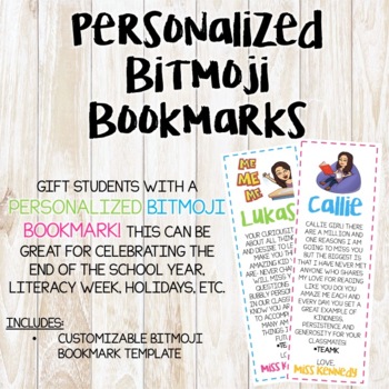 Preview of Personalized Bitmoji Bookmarks (End of Year Gifts, Literacy Week, etc)