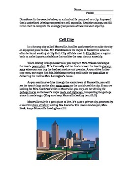 Preview of Personalized Cell City Analogy Worksheet