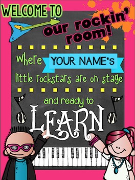 Preview of Personalized Class Poster {Rockin' Rockstar Theme} {Editable Name}