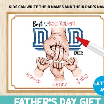Preview of Personalized Dad Gift, Dad & Children Fist Bump Poster, Father's Day Keepsake