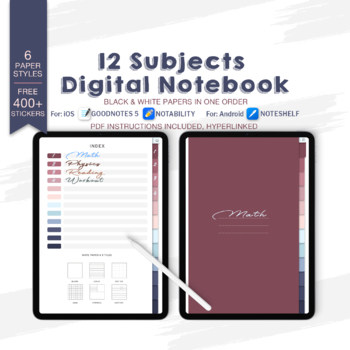 Preview of Personalized Digital Notebook, Custom 12 Subject Digital Notepad, Blank Notebook