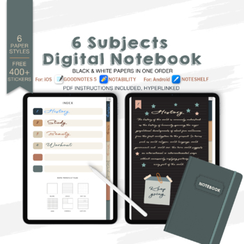 Preview of Personalized Digital Notebook, Custom 6 Subjects Digital Notepad, Blank Notebook