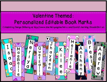 Preview of Personalized Editable Bookmarks - Valentines Day Gift