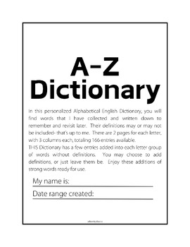 Preview of Personalized English Alphabetical Dictionary WITH (some) Entries
