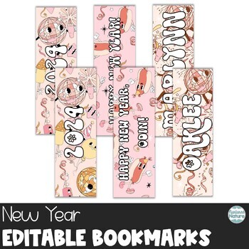 Preview of Personalized New Year Gift for Students - Retro Editable Name Bookmarks