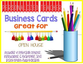 Preview of Personalized Printable Teacher Business Cards Open House Back to School