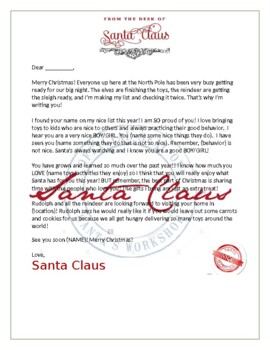 Personalized Santa Letter by Stephanie Holtz | TPT