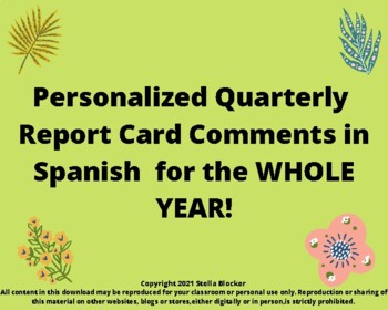 Preview of Personalized Spanish Report Card Comments for the whole year!