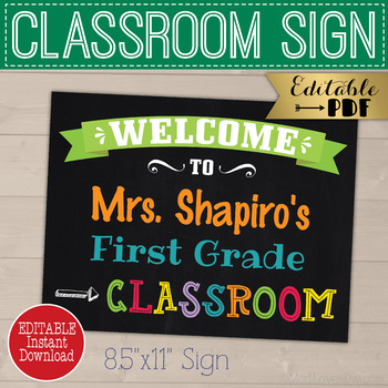 Preview of Personalized Teacher Classroom Welcome Sign, Printable Back to School Door Decor