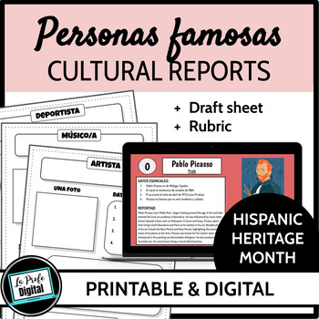 Preview of Personas Famosas Cultural Poster Report - Spanish Class, Hispanic Heritage Month