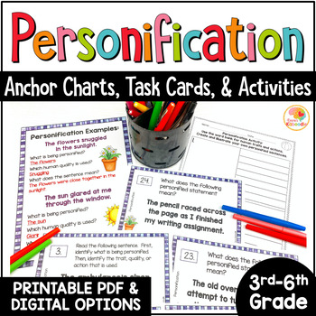 Preview of Personification Task Cards and Anchor Charts Activity Lesson: 3rd, 4th, 5th, 6th