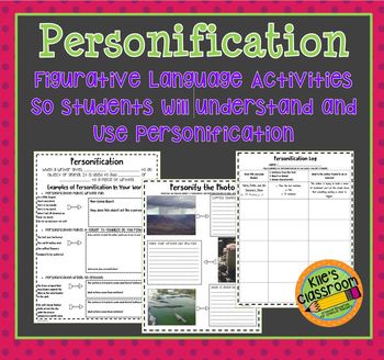 Preview of Personification Figurative Language Notebook Pages and  Writing Activites