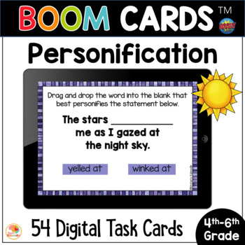 Preview of Personification BOOM CARDS Task Cards Figurative Language Activity: Digital