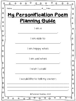 Personification Poem - Planning Guide and Publishing Paper 
