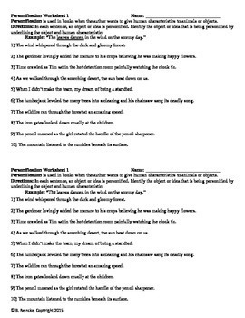Personification Worksheets (6) by Reincke's Education Store | TpT