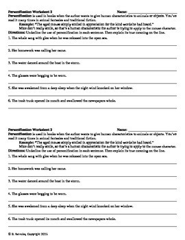 Personification Worksheets (6) by Reincke's Education Store | TpT