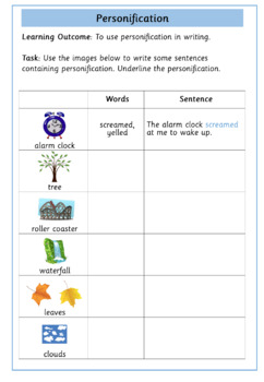 Personification Worksheets by Inspire and Educate TPT