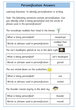 Personification Worksheets by Inspire and Educate TPT