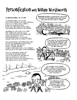 Preview of Personification Comic with Activities Featuring William Wordsworth