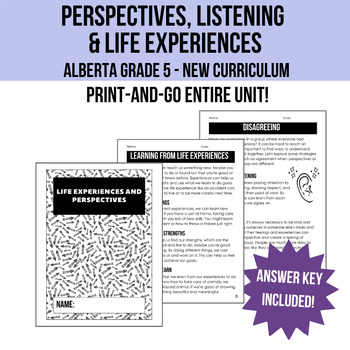 Preview of Alberta Grade 5 - Perspectives and Life Experiences (No Prep Unit)