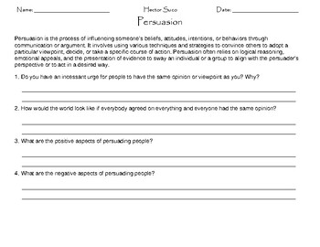 Preview of Persuasion Worksheet: Mastery Through Strategy & Effectiveness