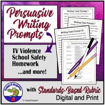 Preview of Persuasive Argument Essay Writing Prompts with Rubric - Print and Easel Activity