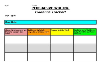 Preview of Persuasive Argument Writing Research Graphic Organizer/Evidence Tracker