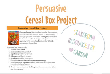 Preview of Persuasive Cereal Box Project (Rhetorical Appeals)
